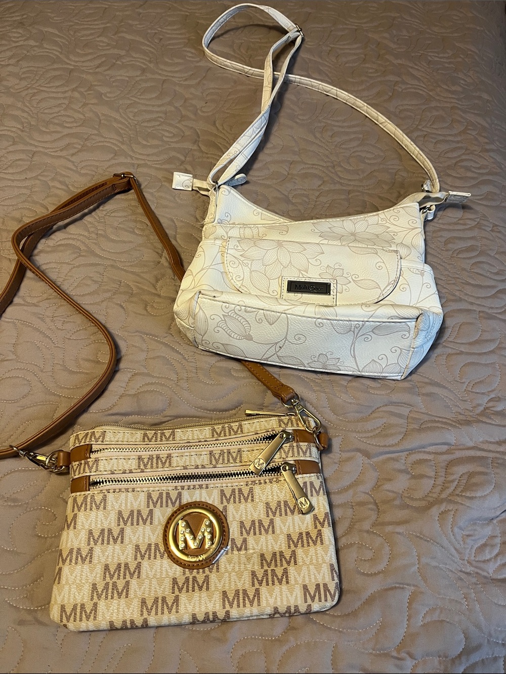Michael Kors-Inspired Cream Crossbody Bag and Tan Logo Crossbody Set.